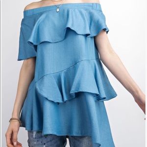 Light Denim Off Shoulder Top